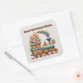 Sweet Christmas wenst peperkoek trein Vierkante Sticker (Envelop)