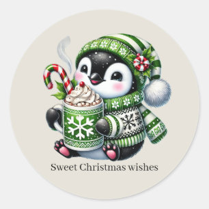 Sweet Christmas wenst pinguïn aanpasbaar Ronde Sticker