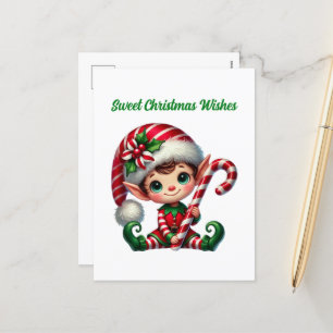 Sweet Christmas Wishes pepermuntje elf Feestdagenkaart