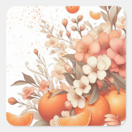 Sweet Citrus Sinaasappels en Bloemen Nieuw adres Vierkante Sticker