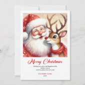 Sweet Classic Santa With Rudolph Holiday Greeting  Feestdagenkaart (Voorkant)