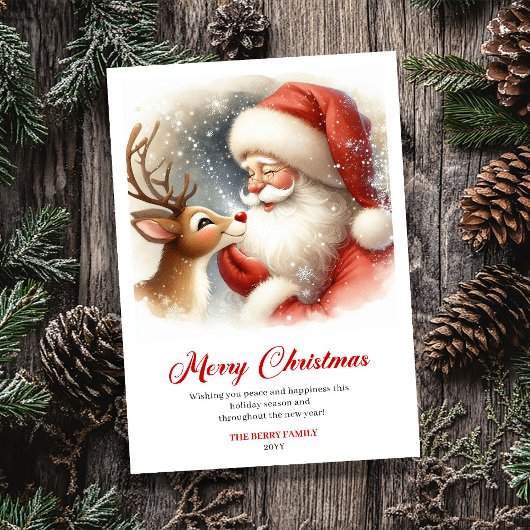 Sweet Classic Santa With Rudolph Holiday Greeting Feestdagenkaart