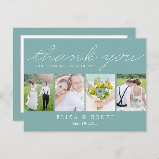 Sweet Collage Wedding Dank u kaart - Aqua (Voorkant / Achterkant)