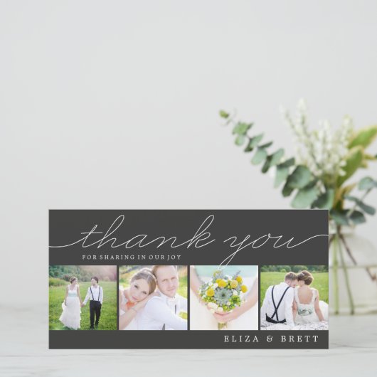 Sweet Collage Wedding Dank u kaarten - Houtskool (Staand voorkant)