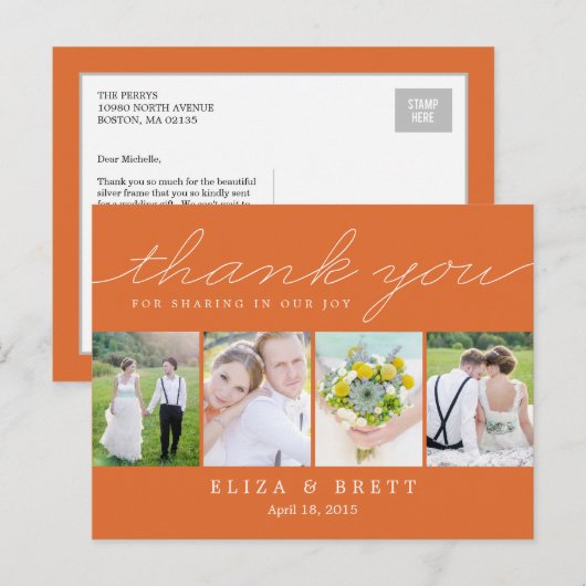Sweet Collage Wedding Hartelijk dank - Oranje Briefkaart (Voorkant / Achterkant)