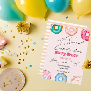 Sweet Colorful Donuts Birthday Party Invitation Kaart