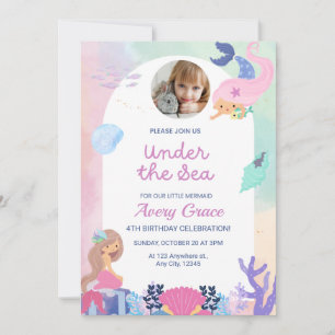 Sweet & Colorful Mermaid Theme Birthday Kaart