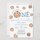 Sweet Cookie Boy Eerste Verjaardag Blue Gingham Ja Kaart (Voorkant)
