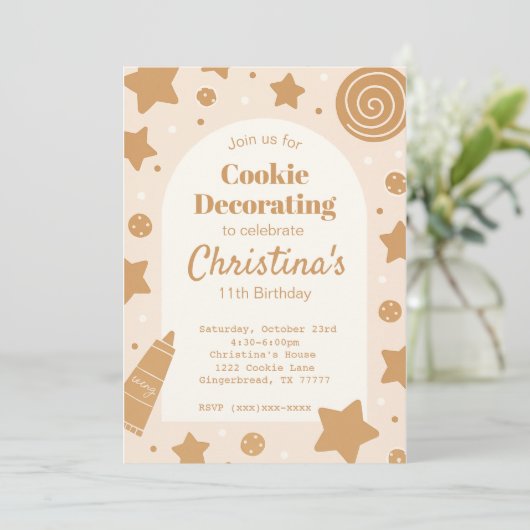 Sweet Cookie Decorating Birthday Invitation Kaart (Staand voorkant)