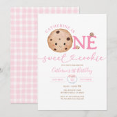 Sweet Cookie Girl Eerste Verjaardag Pink Gingham J Kaart (Voorkant / Achterkant)