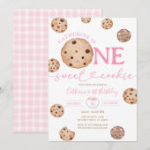 Sweet Cookie Girl Eerste Verjaardag Pink Gingham J Kaart (Voorkant / Achterkant)