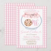 Sweet Cookie Girl Eerste Verjaardag Pink Gingham J Kaart (Voorkant / Achterkant)