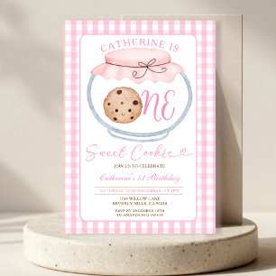Sweet Cookie Girl Eerste Verjaardag Pink Gingham J Kaart