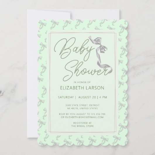 Sweet Coquette Green Bow Stropdas Elegant Baby sho Kaart (Voorkant)