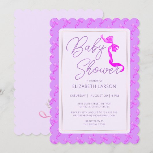 Sweet Coquette Paarse boog Stropdas Elegant Baby s Kaart (Voorkant / Achterkant)