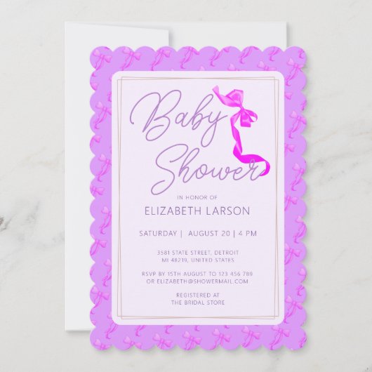 Sweet Coquette Paarse boog Stropdas Elegant Baby s Kaart (Voorkant)