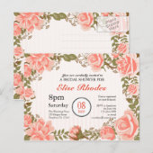 Sweet Coral rozen tuin vrijgezellenfeest Uitnodiging Briefkaart (Voorkant / Achterkant)