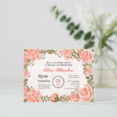 Sweet Coral rozen tuin vrijgezellenfeest Uitnodiging Briefkaart (Staand voorkant)