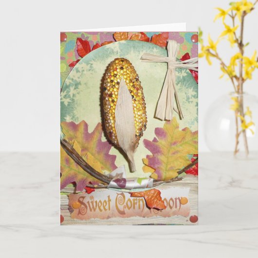 SWEET Corn Moon FAIRY Wenskaart augustus w/envlp Kaart (Gele Bloem)