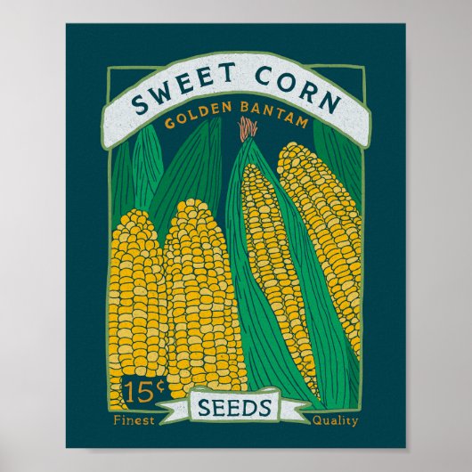 Sweet Corn Seed Packet Poster (rijke marine) (Voorkant)