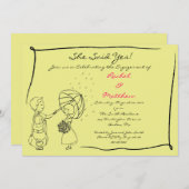 Sweet Couple in Rain Verloving Invitation Kaart (Voorkant / Achterkant)