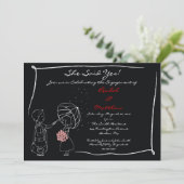 Sweet Couple in Rain Verloving Invitation Kaart (Staand voorkant)