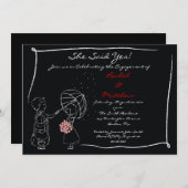 Sweet Couple in Rain Verloving Invitation Kaart (Voorkant / Achterkant)