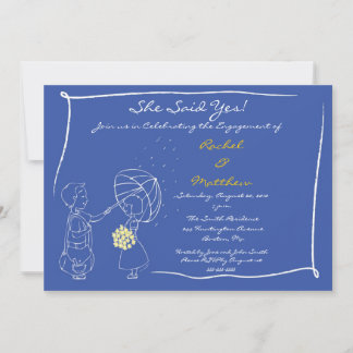 Sweet Couple in the Rain Engagement Invitation Kaart