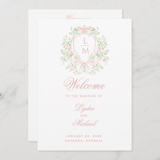 Sweet Crest Monogram Wedding Programma Programmakaart (Voorkant / Achterkant)