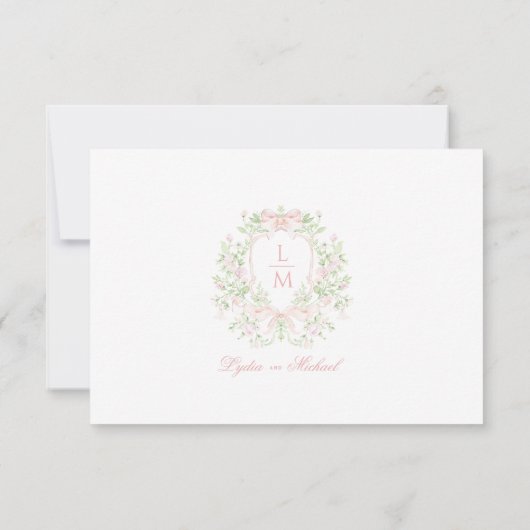 Sweet Crest w / Blush Pink Bow Details Bedankkaart (Achterkant)