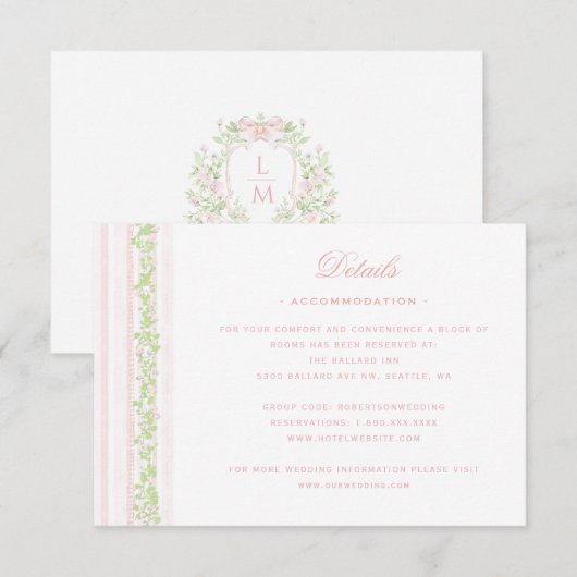 Sweet Crest w / Blush Pink Bow Details Bedankkaart (Voorkant / Achterkant)