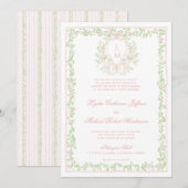 Sweet Crest w/Blush Pink Bow | Monogram bruiloft Kaart (Voorkant / Achterkant)