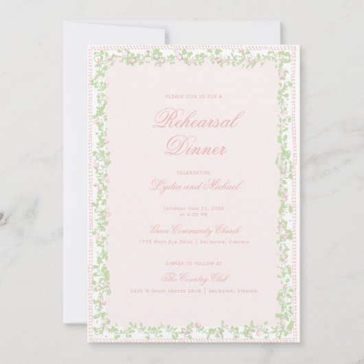 Sweet Crest w/ Blush Pink Bow | Rehearsal Dinner Kaart (Voorkant)