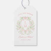 Sweet Crest w/Blush Pink Bows | Monogram bruiloft Cadeaulabel (Voorkant)