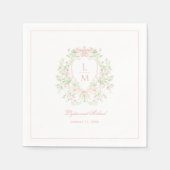 Sweet Crest w/Blush Pink Bows | Monogram bruiloft Servet (Voorkant)