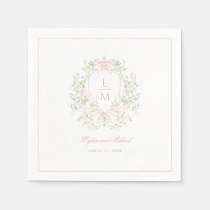 Sweet Crest w/Blush Pink Bows   Monogram bruiloft Servet