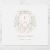 Sweet Crest w/ Blush Pink Bows | Monogram Wedding Sparkling Wijnetiket (Enkel label)