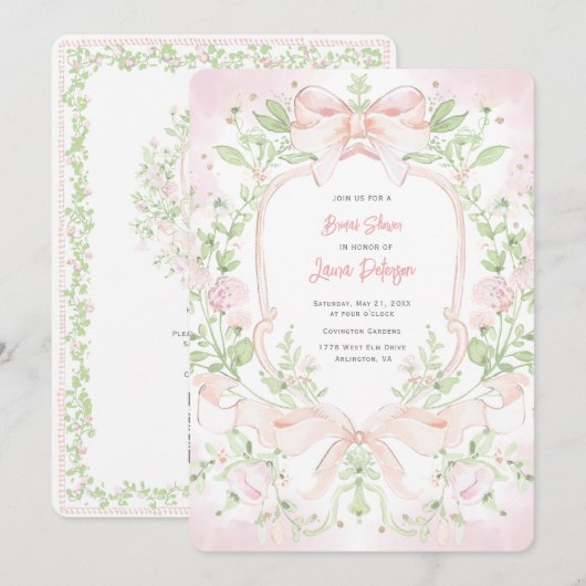 Sweet Crest w/ Blush Pink Bows Vrijgezellenfeest Kaart (Voorkant / Achterkant)