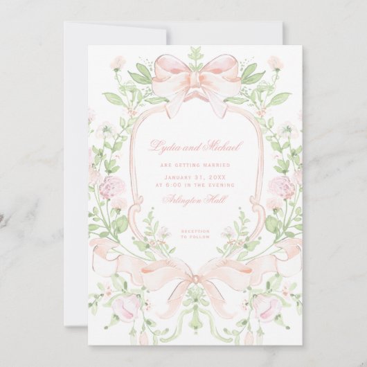 Sweet Crest w / Blush Pink Wedding Bows Kaart (Voorkant)
