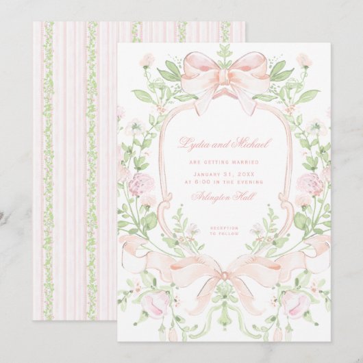 Sweet Crest w / Blush Pink Wedding Bows Kaart (Voorkant / Achterkant)