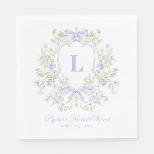 Sweet Crest w/ Lavendelboog Monogram Vrijgezellenf Servet (Voorkant)