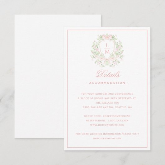 Sweet Crest w / Pink Bow Details Kaart behuizing (Voorkant / Achterkant)