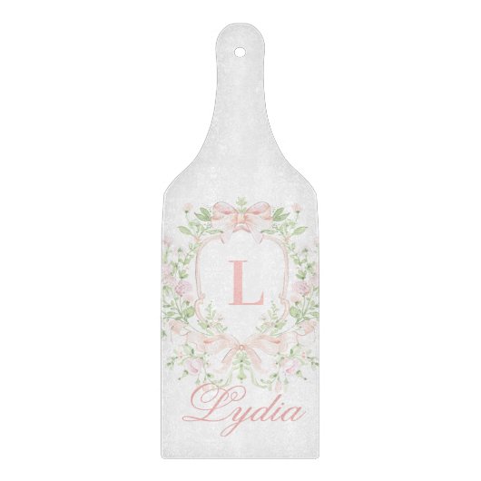 Sweet Crest w/ Pink Bows | Monogram  Snijplank (Voorkant)