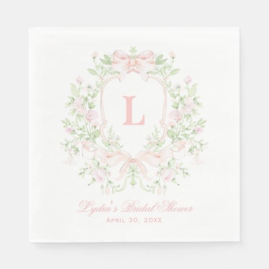 Sweet Crest w/Pink Bows | Monogram Vrijgezellenfee Servet (Voorkant)