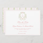 Sweet Crest w/Pink Bows Save The Date (Voorkant / Achterkant)