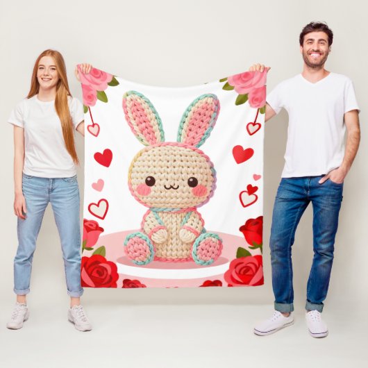 Sweet Crochet Bunny & Roses Fleece Deken (In situ)