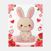 Sweet Crochet Bunny & Roses Fleece Deken (Voorkant)