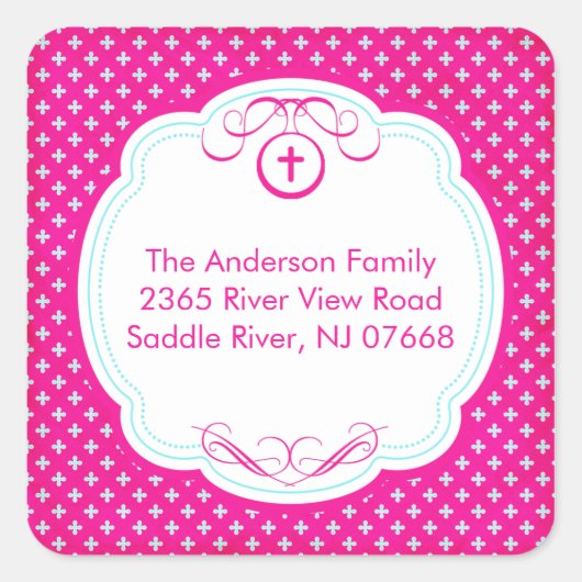 Sweet Cross in Lijst Adres Sticker Doop (Voorkant)