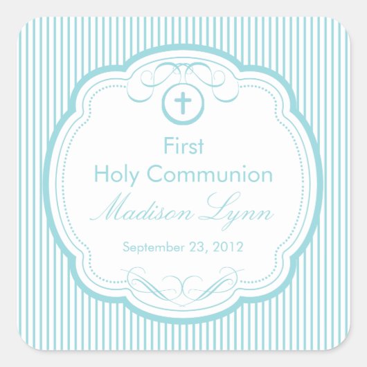 Sweet Cross in Lijst Eerste Heilige Communie Vierkante Sticker (Voorkant)
