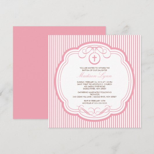 Sweet Cross Roze Baby Girl Baptisme Inname Kaart (Voorkant / Achterkant)